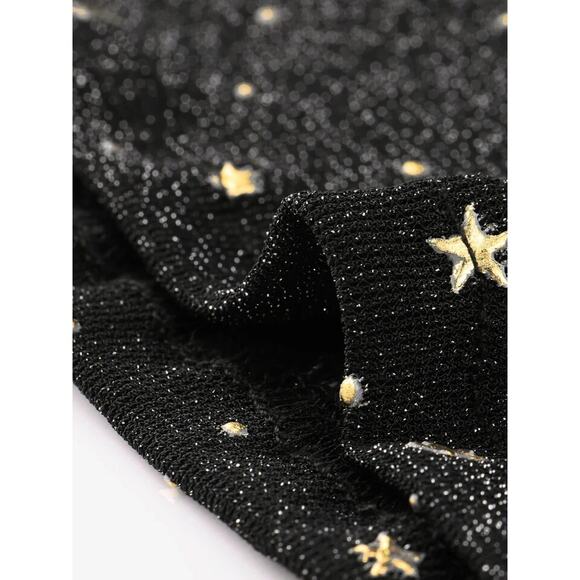 Black Mesh Crop Top Sz M Gold Stars Mock Neck Long-Sleeve Blouse Stretch - Picture 10 of 10